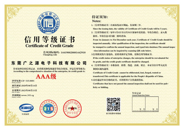 الصين Guangyuan Technology (HK) Electronics Co., Ltd. الشهادات